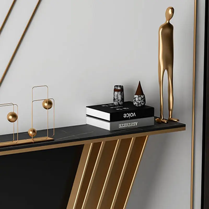 Modern Minimalist Living Room Decoration Shelf Against the Wall Entrance Corridor Light Luxury Rock Slab Gold Console Table — image 4