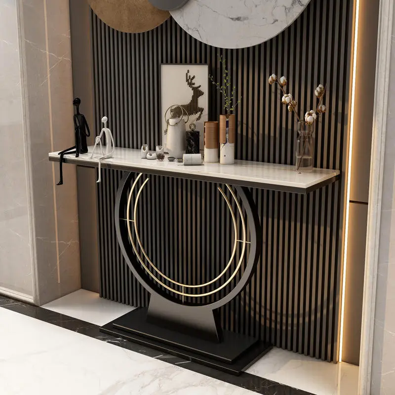 Light Luxury Nordic Golden Porch Table, Modern Minimalist Entry Cabinet, Entrance and Wall End Viewing Platform — image 3
