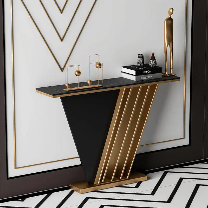Modern Minimalist Living Room Decoration Shelf Against the Wall Entrance Corridor Light Luxury Rock Slab Gold Console Table — image 5