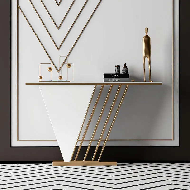 Modern Minimalist Living Room Decoration Shelf Against the Wall Entrance Corridor Light Luxury Rock Slab Gold Console Table — image 6