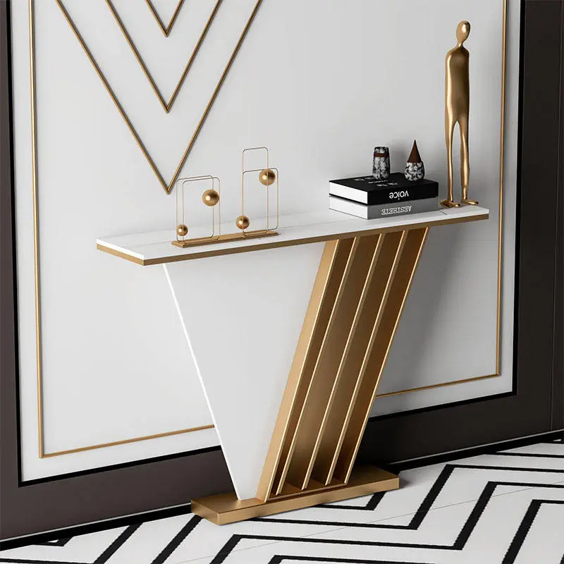 Modern Minimalist Living Room Decoration Shelf Against the Wall Entrance Corridor Light Luxury Rock Slab Gold Console Table — image 7