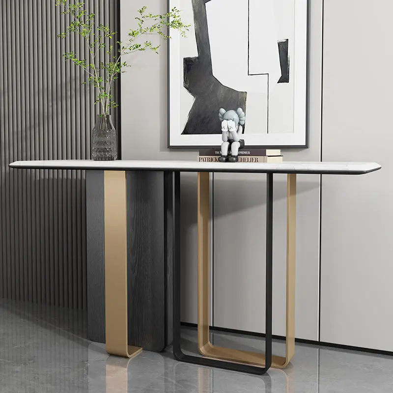 Italian Style Light Luxury Marble Porch, Gold Console Table, Modern and Simple, Wall-to-door Partition Rock Slab Storage — view 2