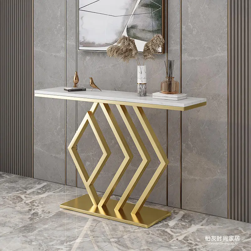 Modern Marble Gold Console Table Against the Wall to Enter the Home Shelf Nordic Iron Light Luxury Style Home Furniture — view 1