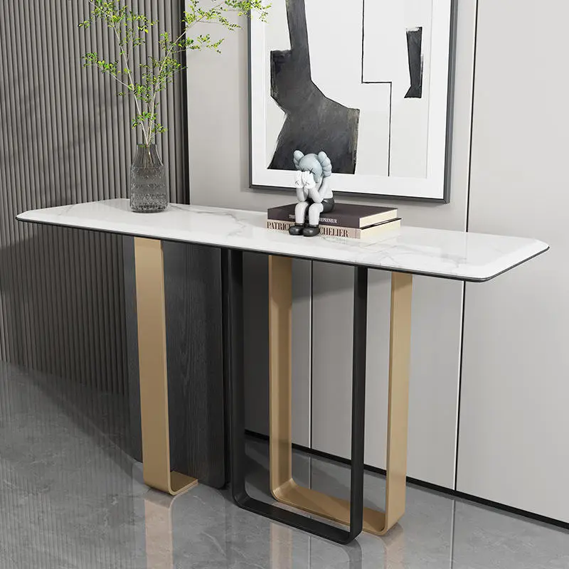 Italian Style Light Luxury Marble Porch, Gold Console Table, Modern and Simple, Wall-to-door Partition Rock Slab Storage — view 3