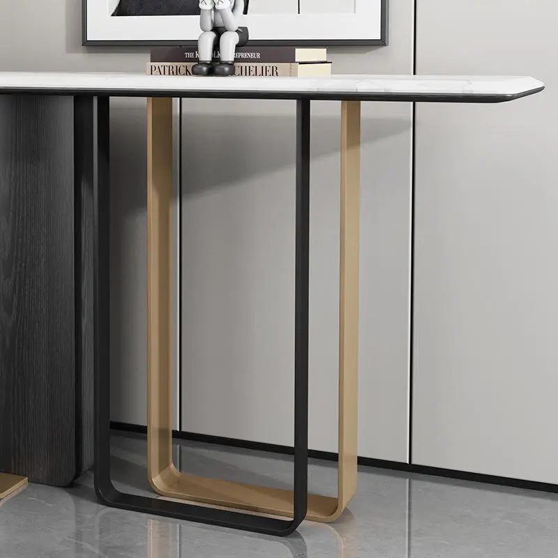Italian Style Light Luxury Marble Porch, Gold Console Table, Modern and Simple, Wall-to-door Partition Rock Slab Storage — view 4