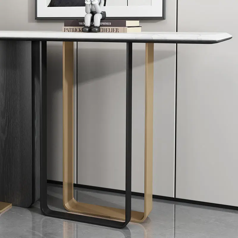 Italian Style Light Luxury Marble Porch, Gold Console Table, Modern and Simple, Wall-to-door Partition Rock Slab Storage — view 5