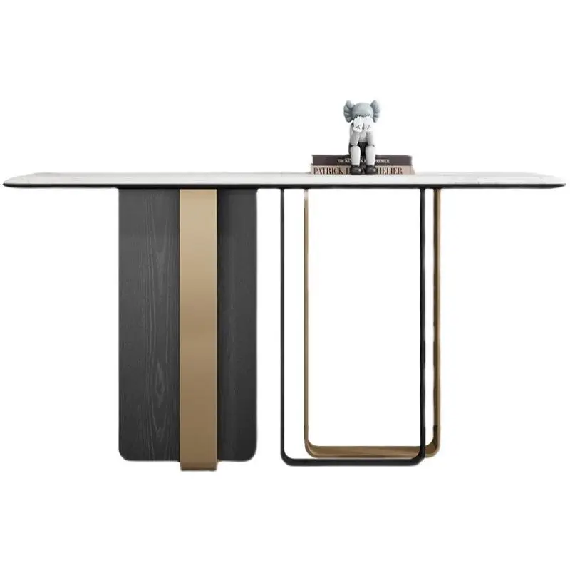 Italian Style Light Luxury Marble Porch, Gold Console Table, Modern and Simple, Wall-to-door Partition Rock Slab Storage — view 6