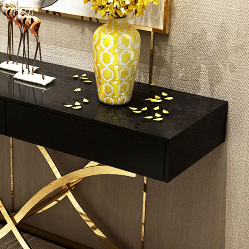 Light Luxury Porch Table Black Paint Decoration Cabinet Hallway Cabinet with Drawers Gold Console Table Display Table — image 3