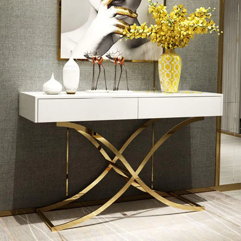 Light Luxury Porch Table Black Paint Decoration Cabinet Hallway Cabinet with Drawers Gold Console Table Display Table — image 4