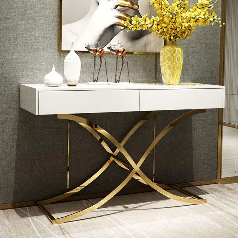 Light Luxury Porch Table Black Paint Decoration Cabinet Hallway Cabinet with Drawers Gold Console Table Display Table — image 6