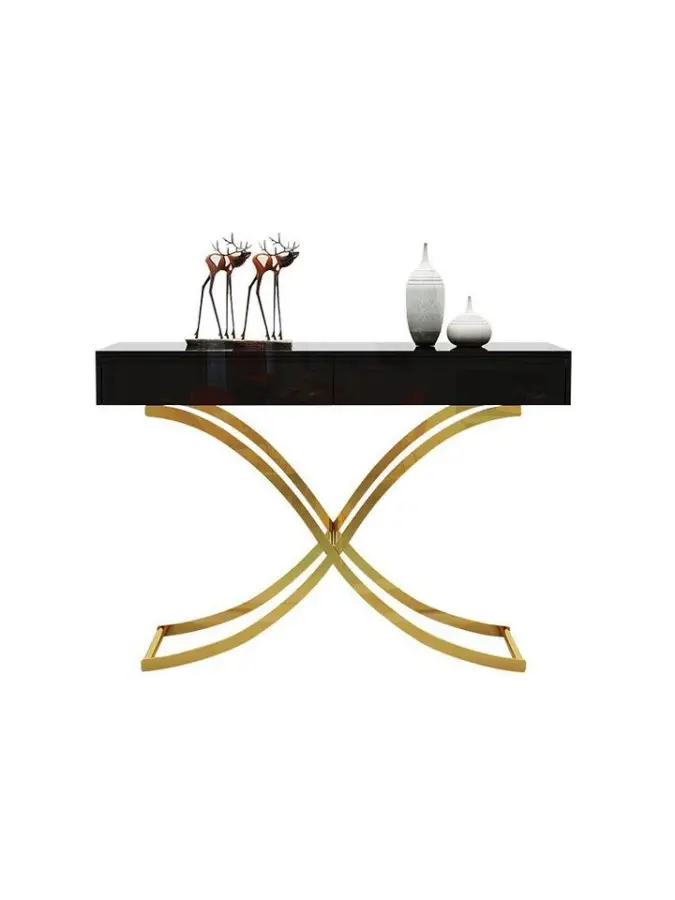 Light Luxury Porch Table Black Paint Decoration Cabinet Hallway Cabinet with Drawers Gold Console Table Display Table — image 7