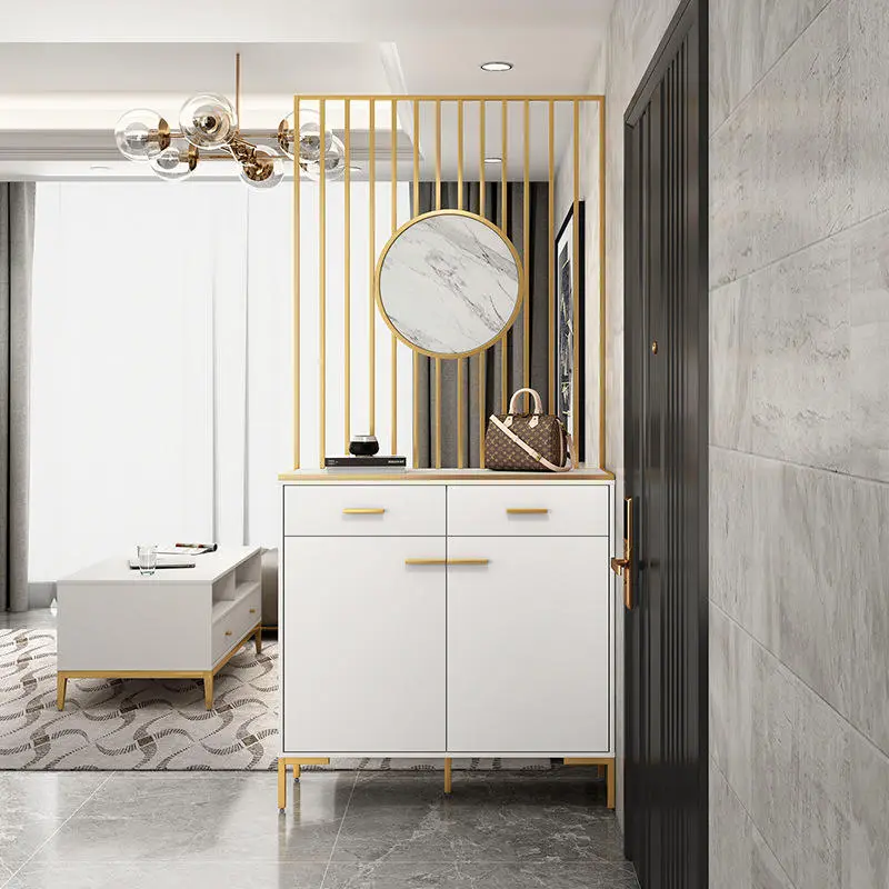 Light Luxury Style Porch Cabinet Shoe Cabinet Golden Console Table Modern Porch Storage Screen Living Room Partition Cab — view 2