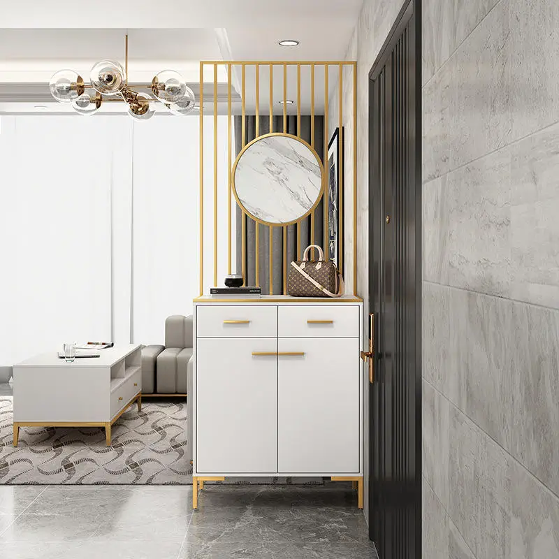 Light Luxury Style Porch Cabinet Shoe Cabinet Golden Console Table Modern Porch Storage Screen Living Room Partition Cab — view 3