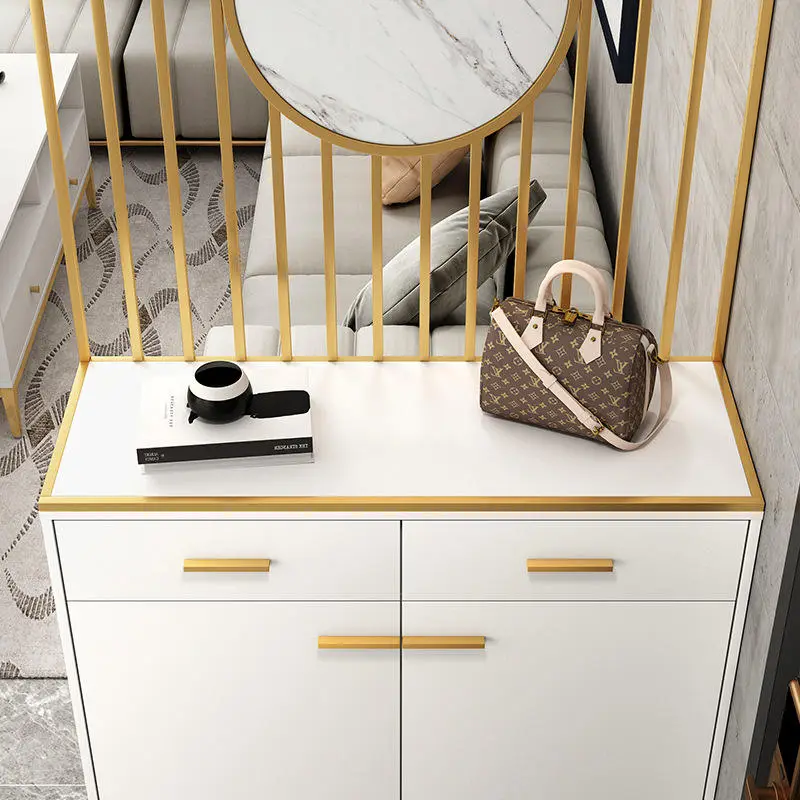 Light Luxury Style Porch Cabinet Shoe Cabinet Golden Console Table Modern Porch Storage Screen Living Room Partition Cab — view 5