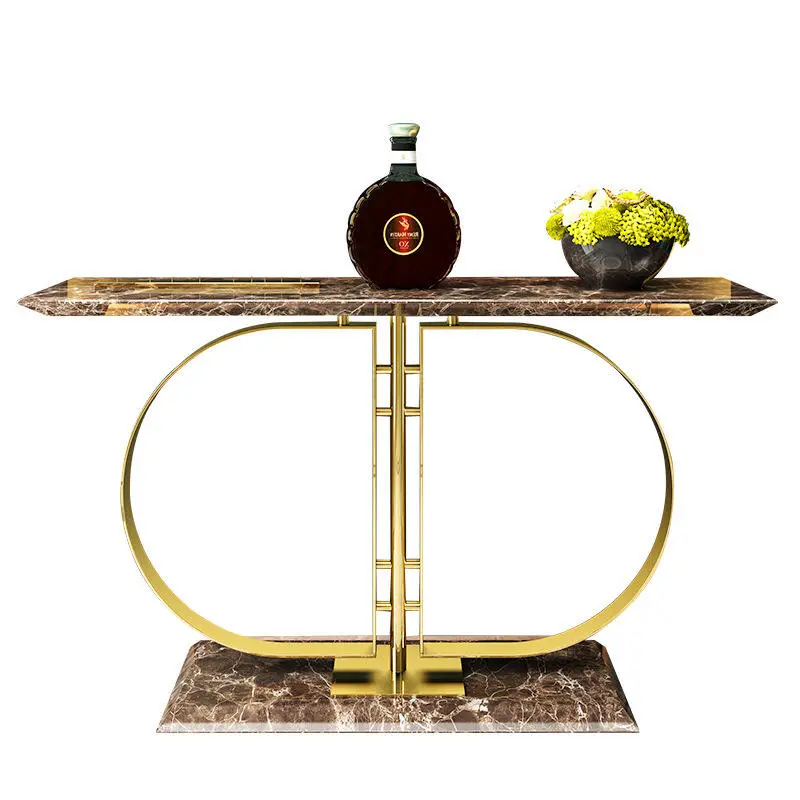 Italian Style Light Luxury Porch Table Stainless Steel Rock Slab Porch Table Modern Minimalist Home Design Gold Console Table — image 4