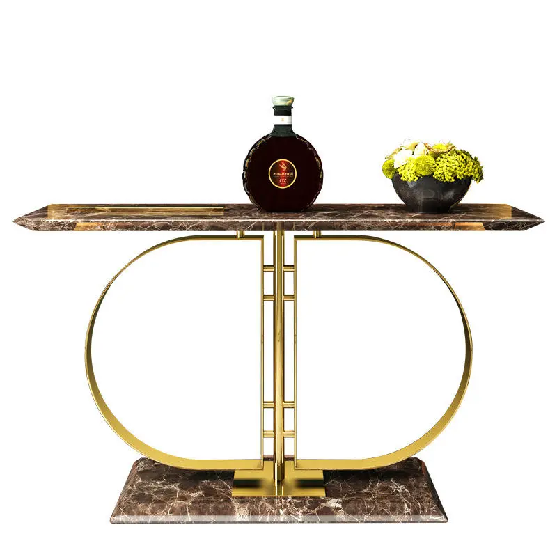 Italian Style Light Luxury Porch Table Stainless Steel Rock Slab Porch Table Modern Minimalist Home Design Gold Console Table — image 7