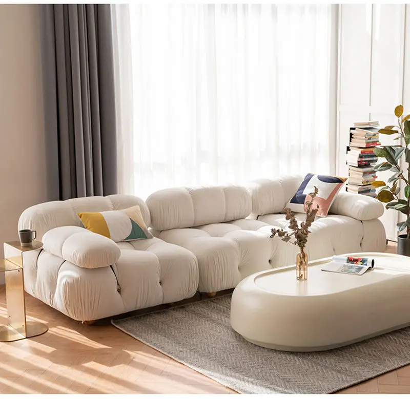 Luxury Living Room Furniture Fabric Mario Tufted L Shape Sofas — view 1