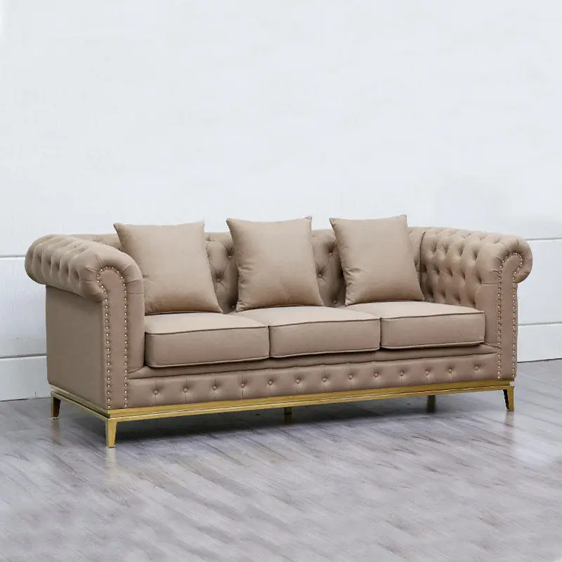 Canape Low Price 3 Seat Sectional Leather Tufted Grey Sofas — image 2