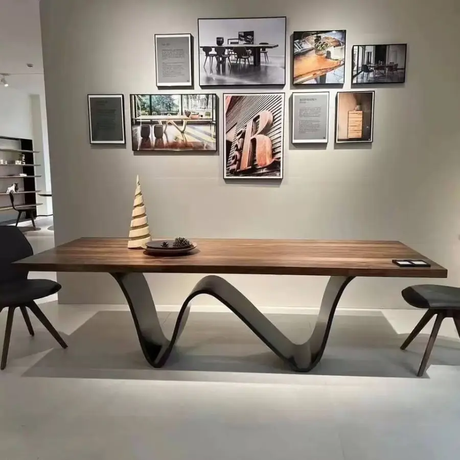 Nordic-style Light-luxury Modern Solid-wood Office Desk Log-style Slab Table Minimalist Designer Long Table Table Dining — view 1