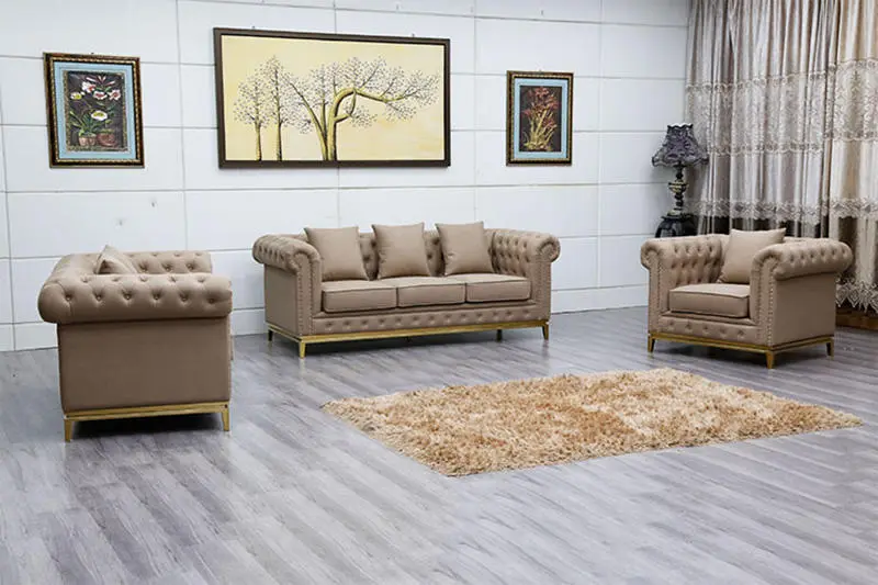 Canape Low Price 3 Seat Sectional Leather Tufted Grey Sofas — image 5