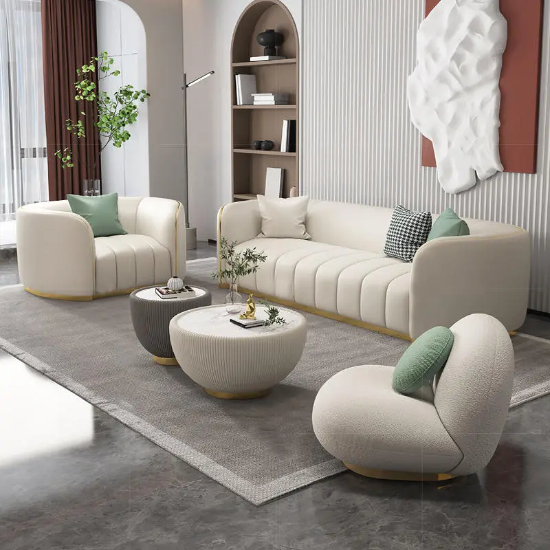 Modern Nordic Luxury Living Room Long Lounge Chesterfield Leather Sofa Set Furniture — view 1