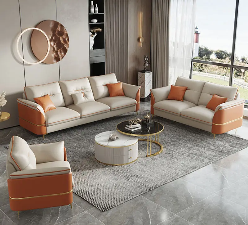 Nordic Italian Modern Living Room L Shape Chesterfield Leather Sofa Set — image 2