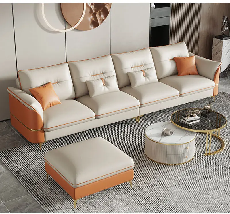 Nordic Italian Modern Living Room L Shape Chesterfield Leather Sofa Set — image 3