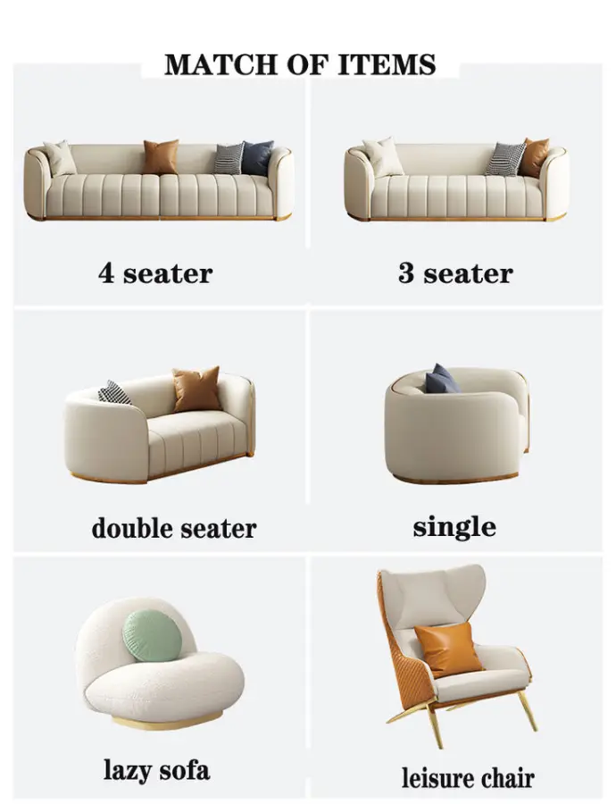 Modern Nordic Luxury Living Room Long Lounge Chesterfield Leather Sofa Set Furniture — image 6