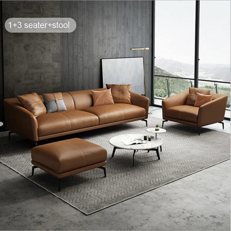 Customized Living Room Leather Sofa Couch Modern Real Leather Sofa Set Furniture — view 1