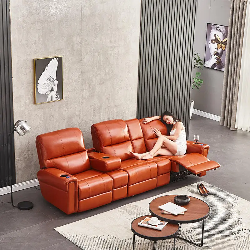 Modern Luxury Theater Cinema Leather Recliner Sofa Couches — image 2