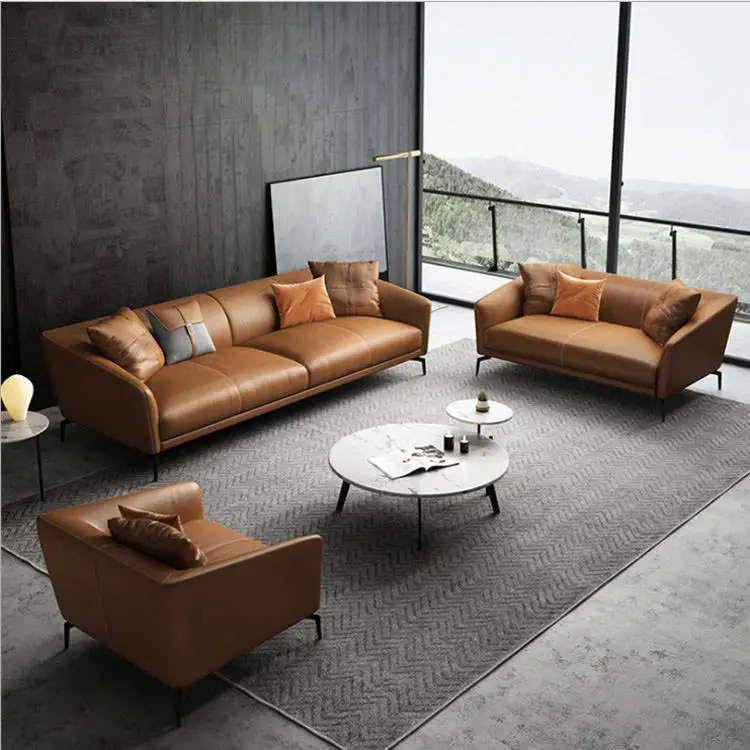 Customized Living Room Leather Sofa Couch Modern Real Leather Sofa Set Furniture — view 2