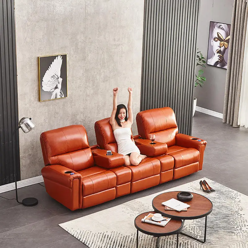 Modern Luxury Theater Cinema Leather Recliner Sofa Couches — image 5