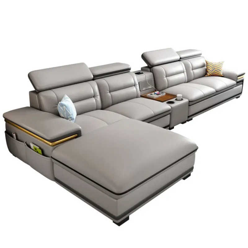 Nordic Luxury Leather Recliner Sectional Storage Couches Lounge Set L Shape Modern Living Room Furniture Sofas — view 1