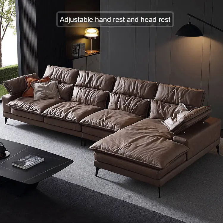 Adjustable Headrest L Shape Modern Luxury Sectional Couches Living Room Sofas — image 2