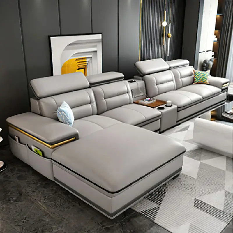 Nordic Luxury Leather Recliner Sectional Storage Couches Lounge Set L Shape Modern Living Room Furniture Sofas — image 3
