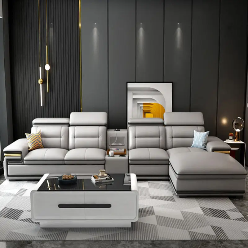 Nordic Luxury Leather Recliner Sectional Storage Couches Lounge Set L Shape Modern Living Room Furniture Sofas — image 4