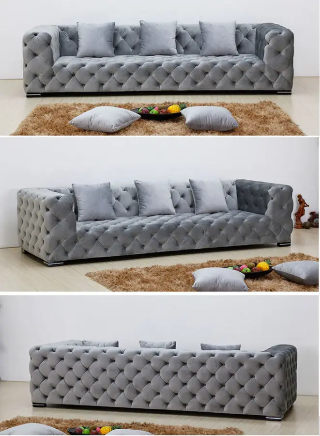 Nordic Fabric Sofas 1 2 3 Seat Tufted Sectional Living Room Sofa Set Couches — image 4