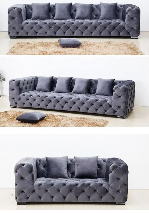 Nordic Fabric Sofas 1 2 3 Seat Tufted Sectional Living Room Sofa Set Couches — image 5