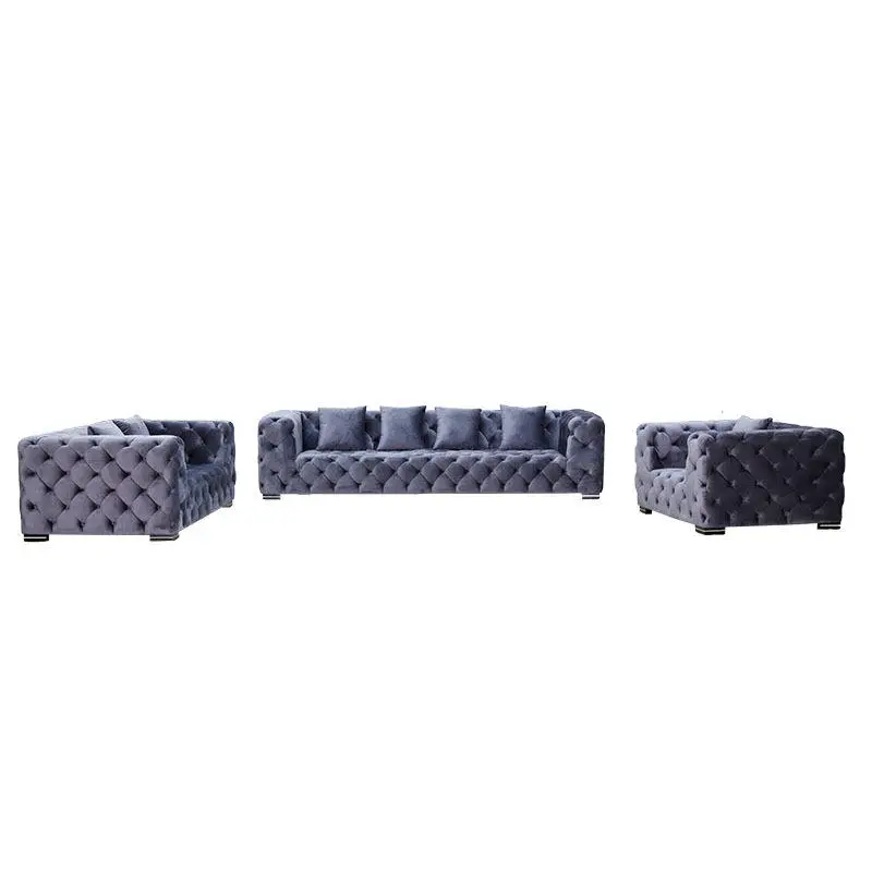 Nordic Fabric Sofas 1 2 3 Seat Tufted Sectional Living Room Sofa Set Couches — image 6