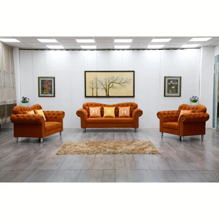 Whole Sale Fashionable Tufted Unique Chesterfield Couch Living Room Sofa Set — view 1