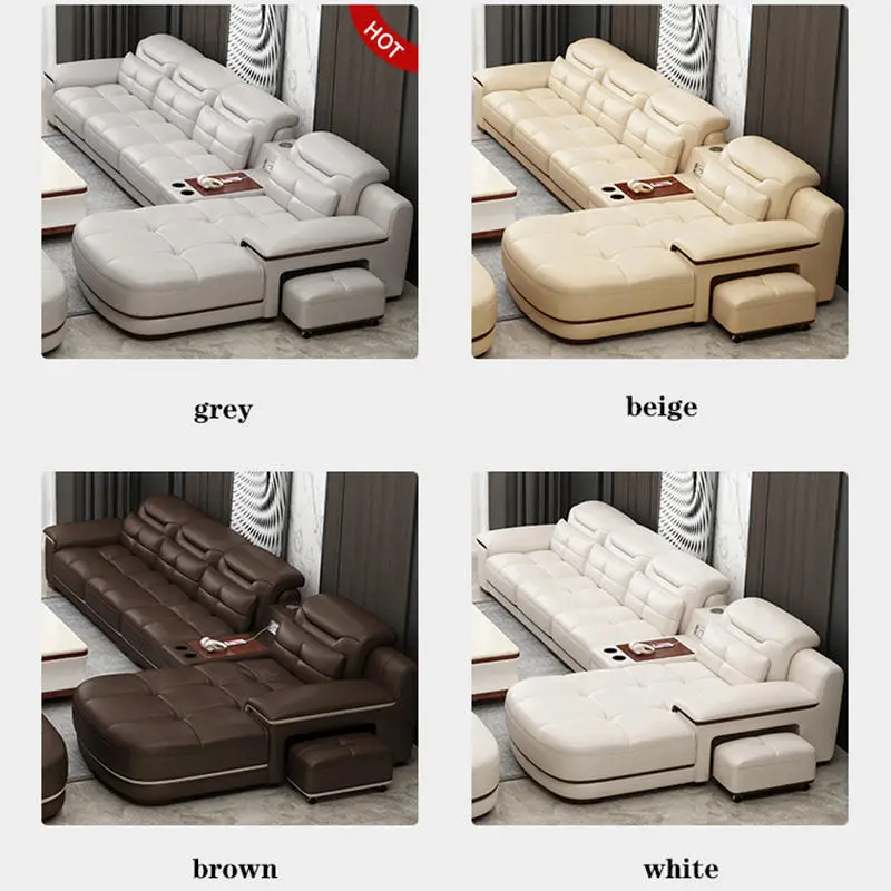 Canape Modern Luxury Leather Tufted Sectional Beige Couch Living Room Sofa — view 3