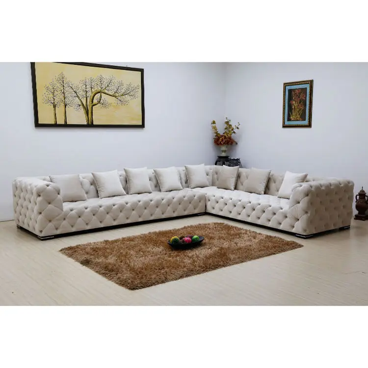 Hot Selling Tufted Unique L Shape Cheap Living Room Sofa Set Fabric Leather Velvet Couch — view 1