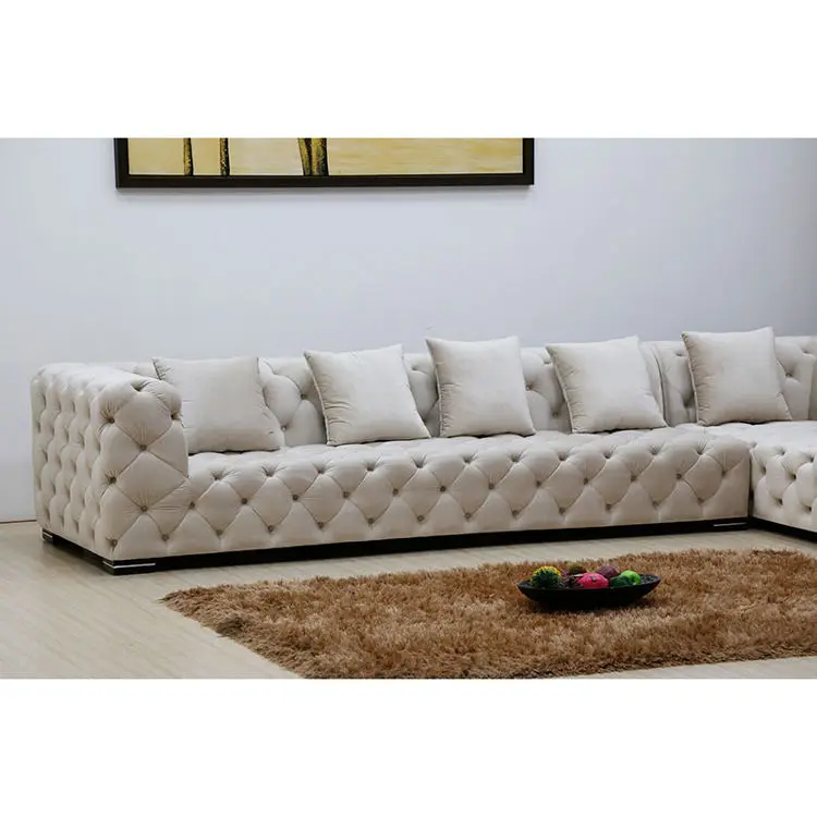 Hot Selling Tufted Unique L Shape Cheap Living Room Sofa Set Fabric Leather Velvet Couch — image 3