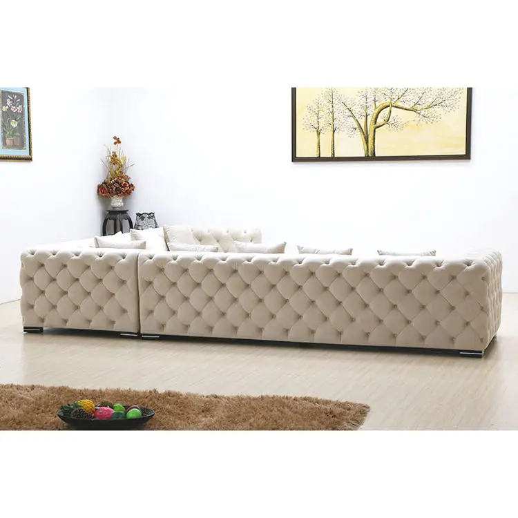 Hot Selling Tufted Unique L Shape Cheap Living Room Sofa Set Fabric Leather Velvet Couch — image 5