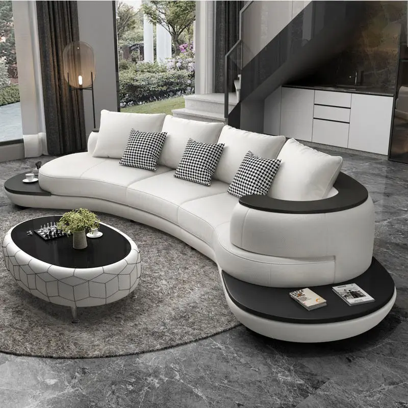 Canape Luxury Living Room Furniture Curved Leather Sectional Couches — view 4