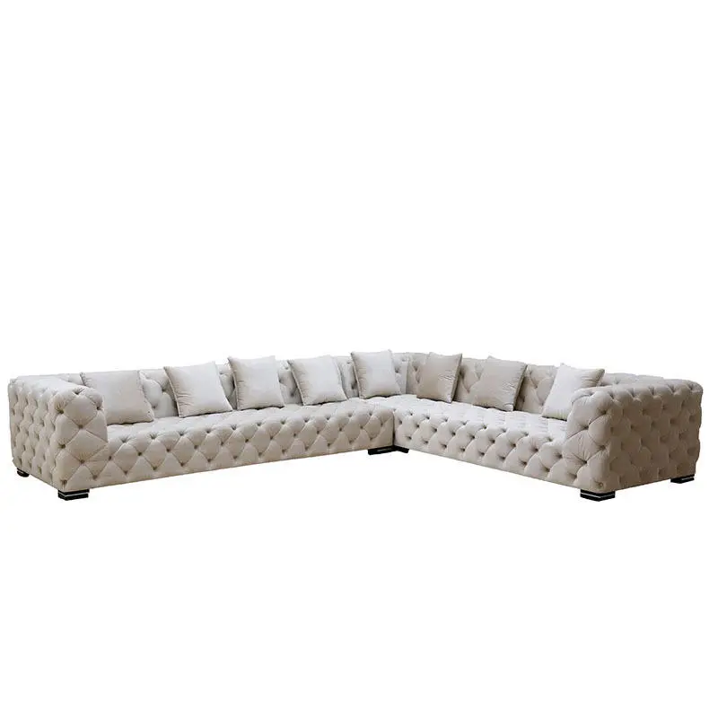 Nordic Modern Living Room Furniture Corner Tufted L Shape Velvet Leather Sofa Couches — view 1