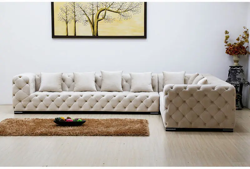 Nordic Modern Living Room Furniture Corner Tufted L Shape Velvet Leather Sofa Couches — image 2