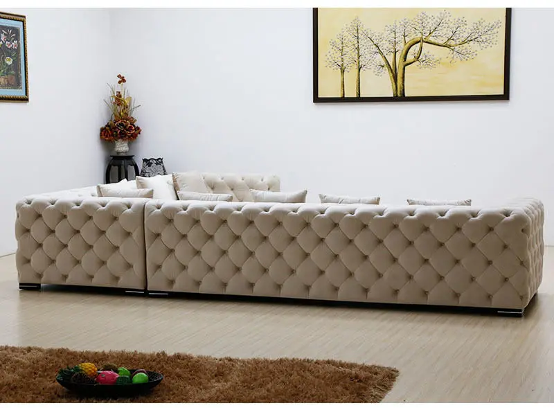 Nordic Modern Living Room Furniture Corner Tufted L Shape Velvet Leather Sofa Couches — image 3