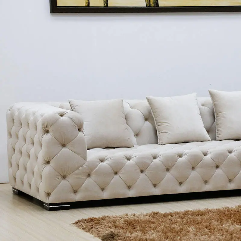 Nordic Modern Living Room Furniture Corner Tufted L Shape Velvet Leather Sofa Couches — image 4