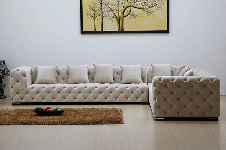 Nordic Modern Living Room Furniture Corner Tufted L Shape Velvet Leather Sofa Couches — image 5